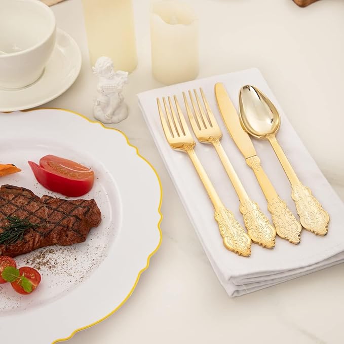 WDF 200 Pieces Gold Plastic Silverware Disposable - Image 4
