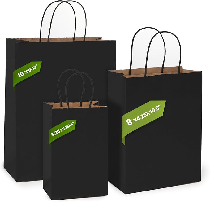 MESHA Kraft Gift Bags 200 Pack 5.25x3.75x8 Inch Small Black Paper Bags - Image 5