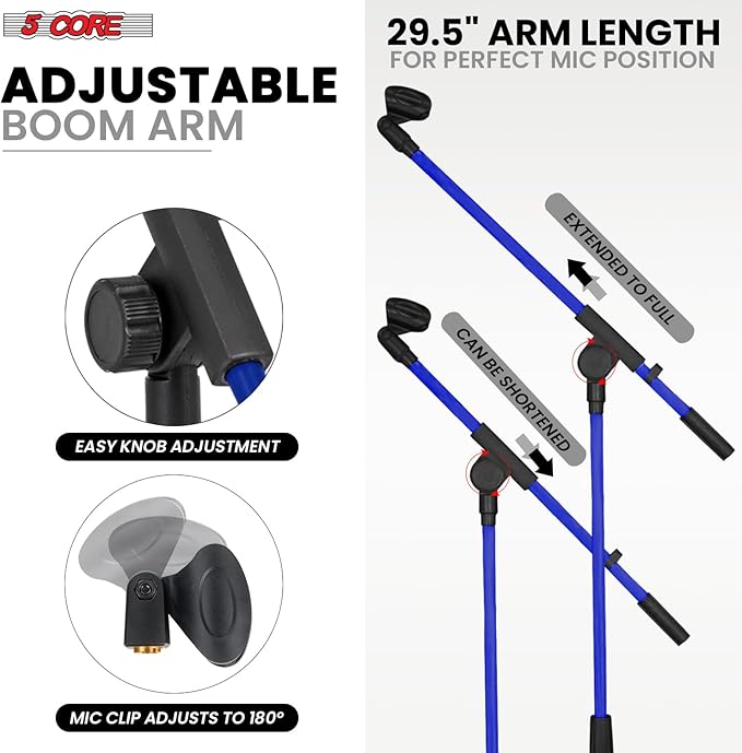 5 Core Tripod Mic Stand Floor Adjustable 18 to 72 Inches Sturdy Boom Arm Holder - Image 3