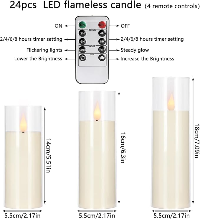 Set of 24 Flameless Led Battery Opeated Realistic Moving Wick Candles - Image 3