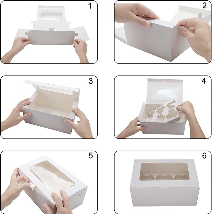 10-Set Cupcake Boxes with Inserts and Window Hold 6 Cupcakes, Cupcake - Image 4