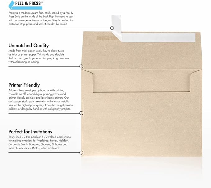 LUXPaper A7 Invitation Envelopes | Peel & Press | 5 1/4" x 7 1/4" | Taupe - Image 8