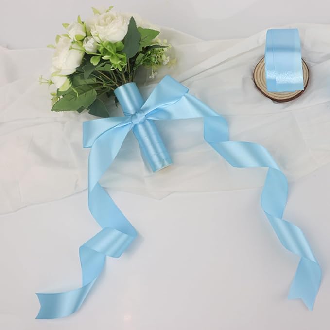 Sky Blue Solid Satin Ribbon 1-1/2 Inch 25 Yards Solid Polyester Fabric Ribbon - Image 6