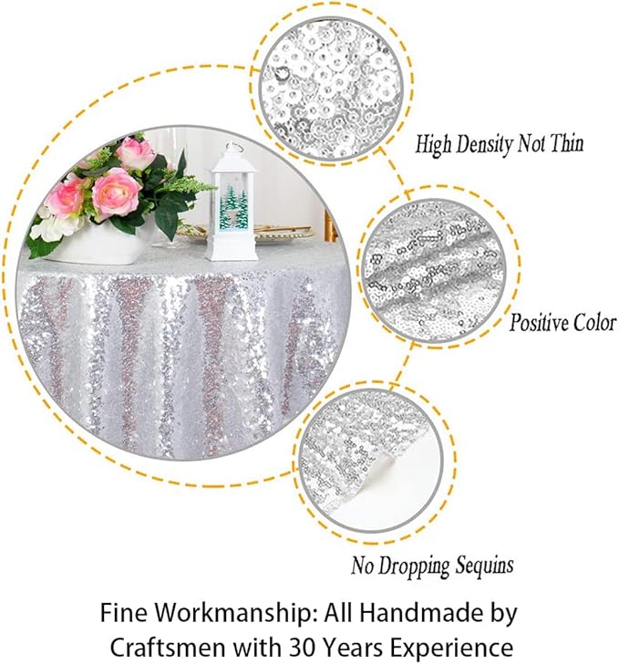ShinyBeauty Sequin Tablecloth-Silver Sequin Table Overlay and Sequin - Image 3