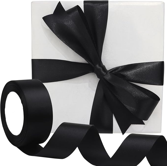 Black Solid Satin Ribbon 1-1/2 Inch 25 Yards Solid Polyester Fabric Ribbon - Image 5