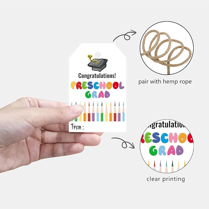 50 Pcs Pre School Graduation Gift Tags, Colorful Congratulations Gift Labels - Image 3