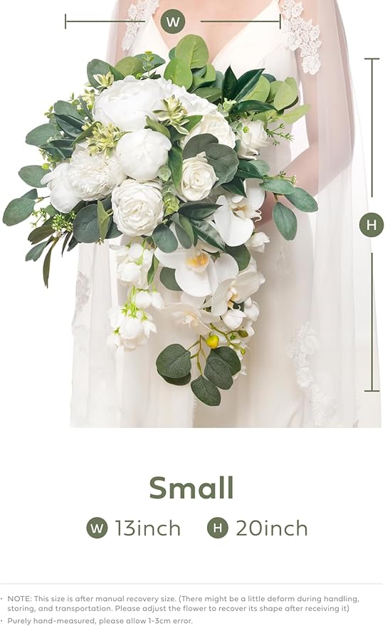 Ling's moment White Bridal Bouquet Cascading, 13 Inch Ivory Bride Bouquets - Image 9