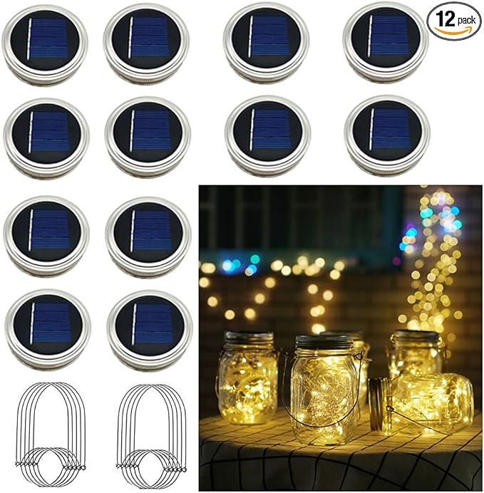 Solar Mason Jar Lights, 12 Pack 30 LED Waterproof Lid Light by Cynzia