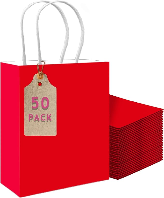 qiqee 50-Packs Red Paper Gift Bags by Qiqee