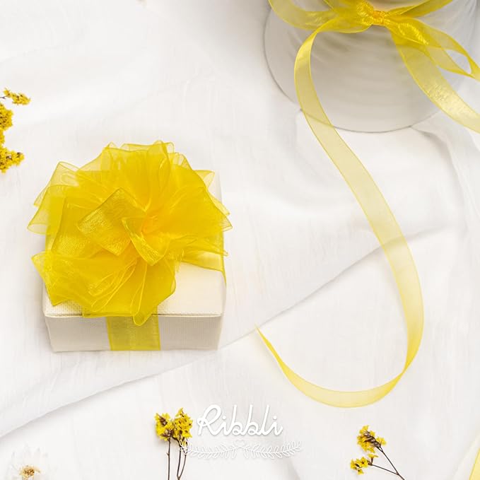Ribbli Daffodil Yellow Organza Ribbon, 1 Inches x Continuous 50 Yard, Cookie - Image 3