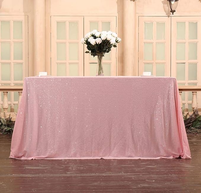 SquarePie Sequin Tablecloth 50 x 72 Inch Pink Sparkly Table Linen - Image 4