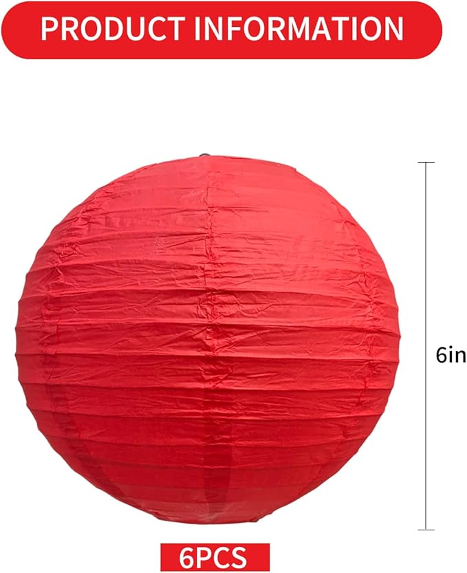 BEISHIDA 6-Inch Red Round Paper Lanterns Decorative Hanging Asia Chinese - Image 2