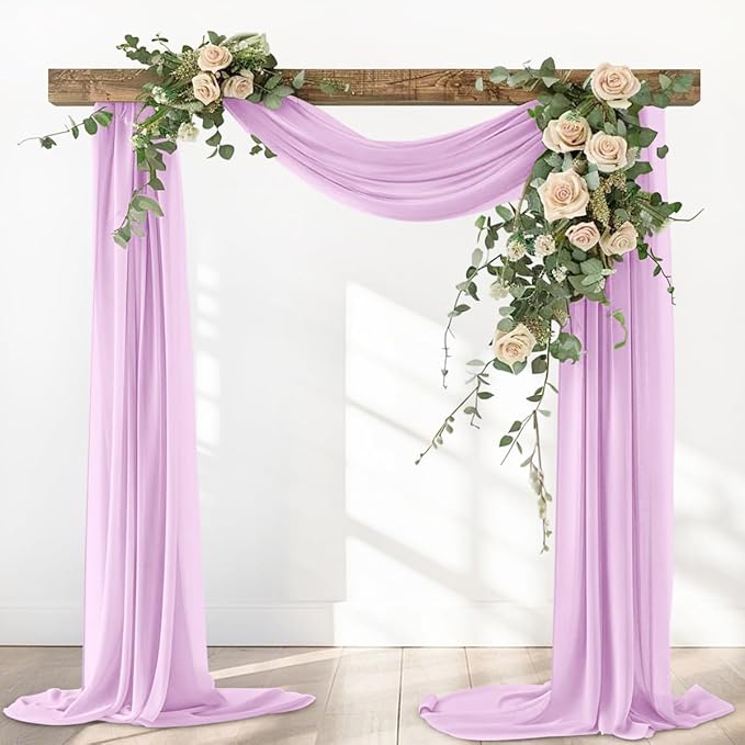 Lilac Elegant Arch Draping Fabric 2 Panels Outdoor 29" × 20Ft Sheer Chiffon by Santaben
