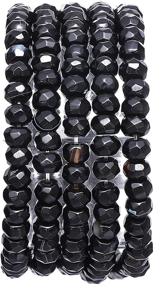 Faceted Natural Black Agate Stone Rondelle 4x6mm Loose Semi Gemstone Beads by Beadia