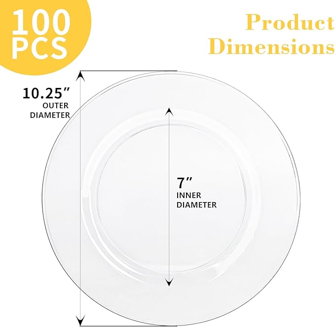 N9R 100PCS Clear Plastic Plates, 10.25 inch Clear Disposable Dinner Plate - Image 2