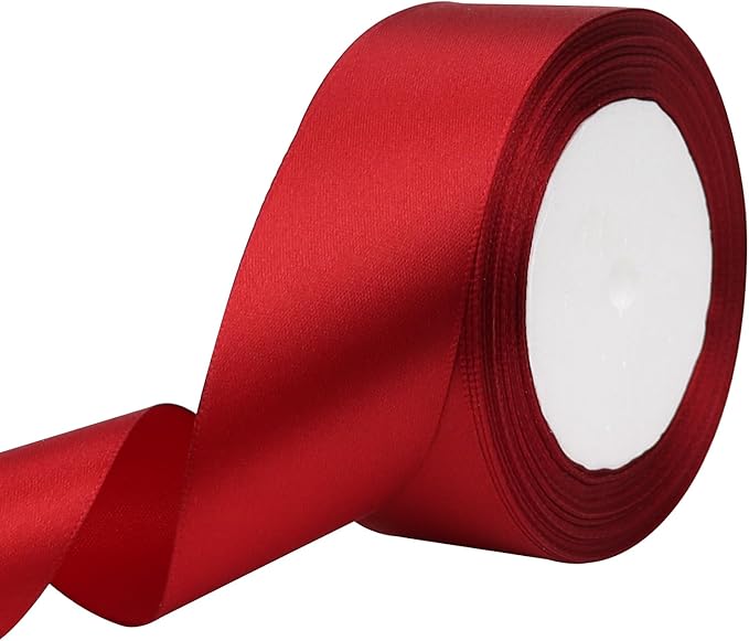 Deep red Solid Satin Ribbon 1-1/2 Inch 25 Yards Solid Polyester Fabric Ribbon by Riunbb