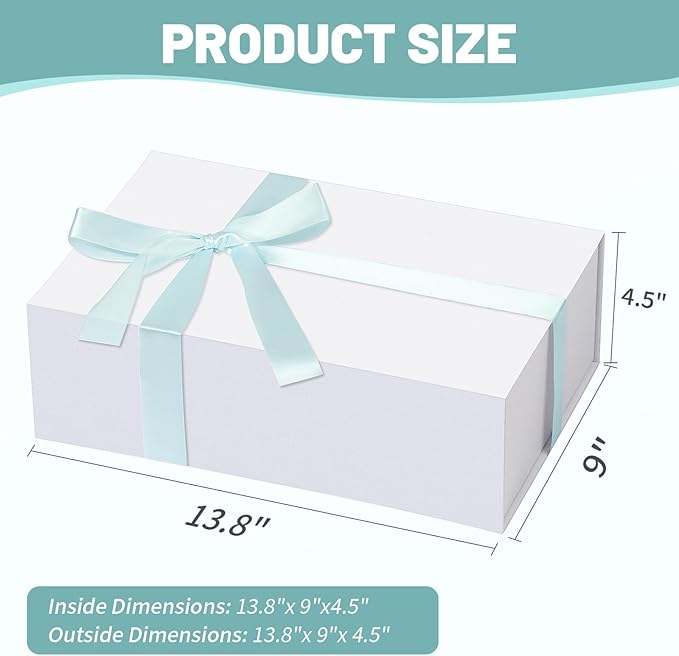Rinrda 5 Pack Large White Gift Box, 13.75"x9"x4.5", Gift Boxes - Image 2