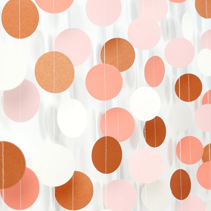 Pink-Brown Peach Party-Decorations Streamers Garland - 52ft Boho Fall Groovy by Hugfond
