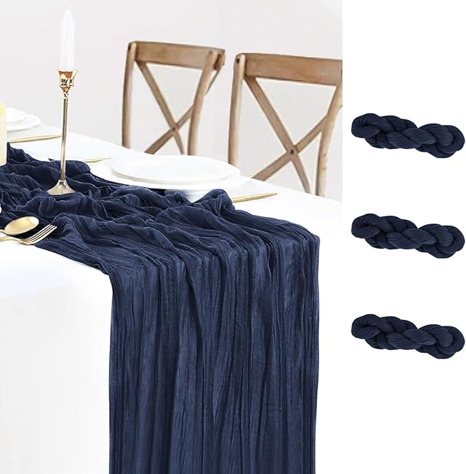 3 Pack Navy Blue Cheesecloth Table Runner 10FT Boho Gauze Cheese Cloth Table by BlueTopCoLtd