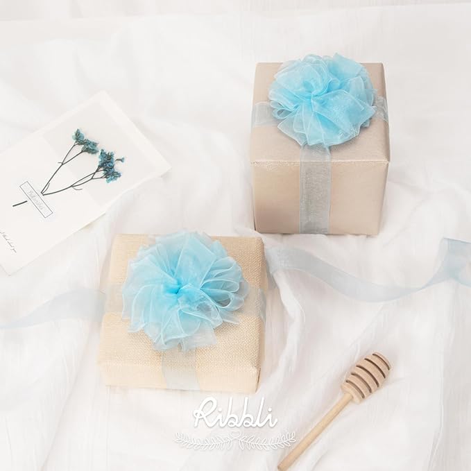 Ribbli Light Blue Organza Ribbon, 1 Inches x Continuous 50 Yard, Light Blue - Image 3