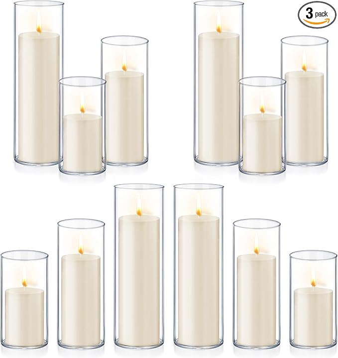 24 PCS Ivory White Pillar Candles by Homjoy