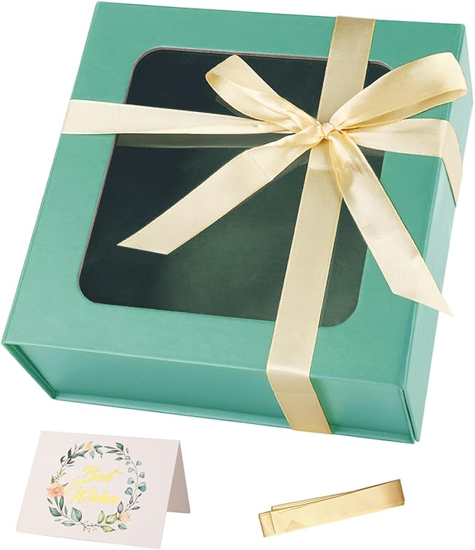 Light Green Gift Box with Window, 7.5"x7.5"x3.1" Bridesmaid Boxe by TIACABO