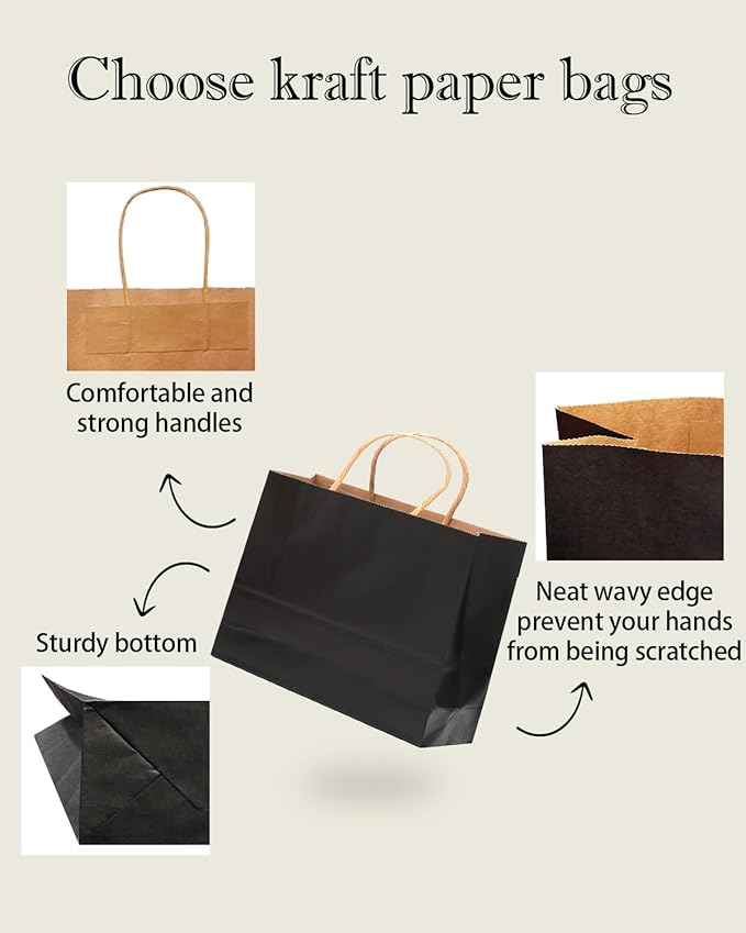 qiqee 50-Packs Black Paper Gift Bags - Image 5