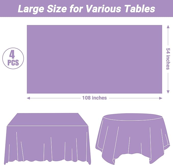 QZYL 4 PCS Plastic Table Cloth Disposable, 54x108 Inches Leakproof Rectangle - Image 2