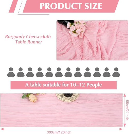 10 Pack Pink Cheesecloth Table Runner -21*120Inch Long Boho Wedding Table Decor - Image 2
