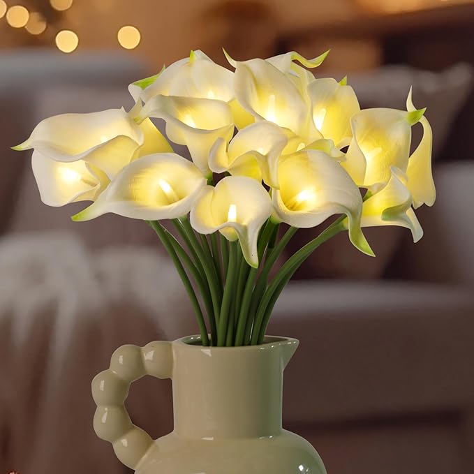 20pcs Artificial Calla Lily Bouquet Lamp Faux Floarl Night Light Real Touch by HOMESEASONS