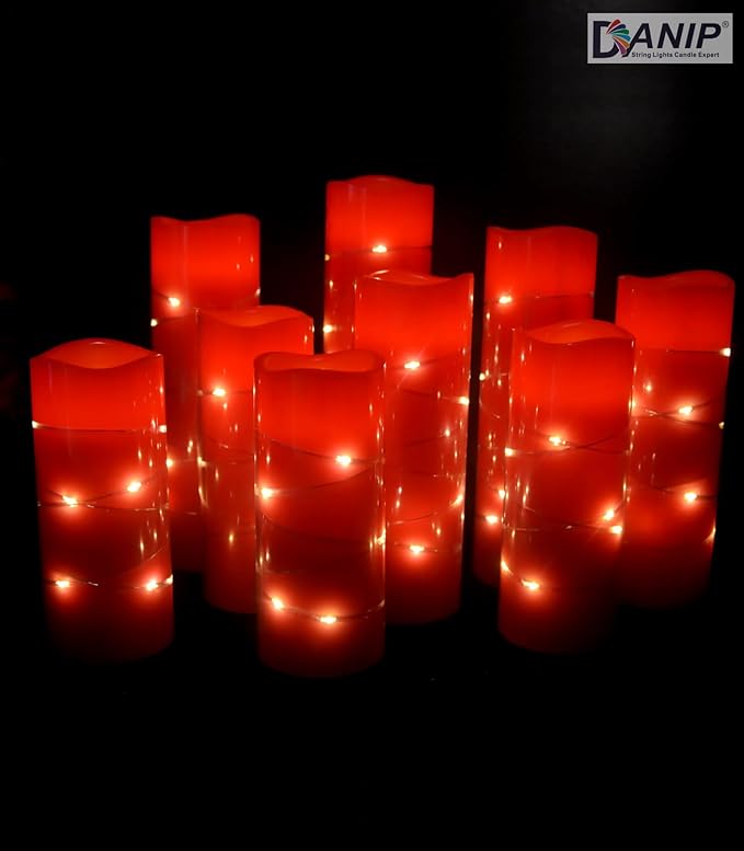danip red flameless Candle, Built-in Star Cluster, 9 LED Candles, 11 Button - Image 3
