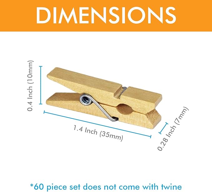 Mini Natural Wooden Clothespins, 1.4 Inch Photo Paper Peg Pin Craft Clips - Image 3