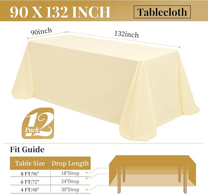 12 Packs 90 x 132 Inch Tablecloth, Washable Fabric TableCover - Image 2