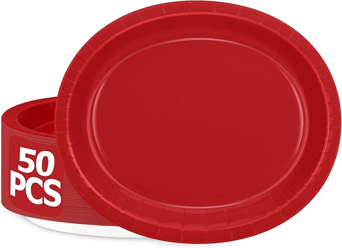 QZYL 50 Pcs Party Decorations, 12.2'' X 10.2'' Oval Large Paper Plates by QZYL