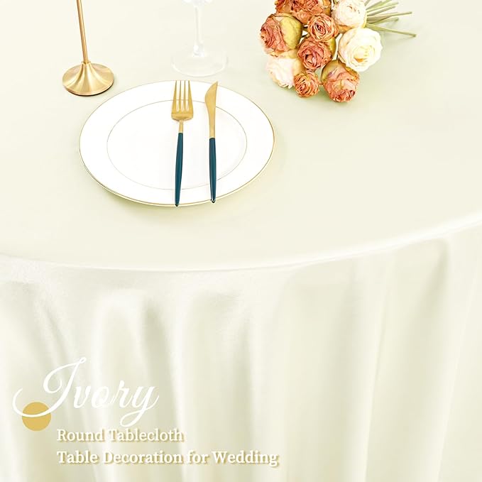 fani 12 Pack 108 Inch Ivory Satin Tablecloth - Image 5