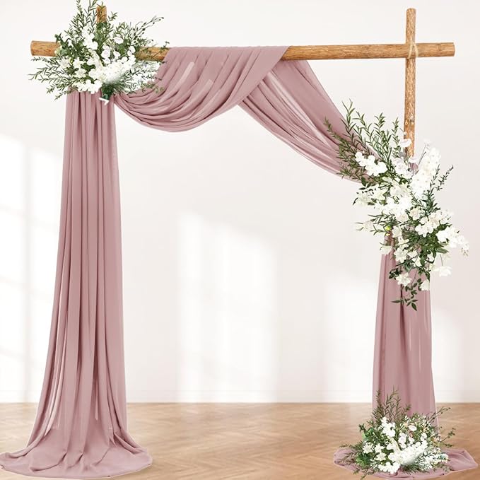 Wedding Arch Draping Fabric 2 Panels 30'' x 18FT Dusty Rose Sheer Chiffon Arch - Image 4