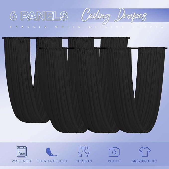 6 Panels Black Ceiling Drapes for Wedding 5ftx10ft Ceiling Drapes Wedding Arch - Image 8