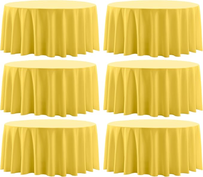 Round Tablecloth 132 Inch 6 Pack Yellow Tablecloths Washable Decorative Linen by AOCOZHomeLifeMuseum