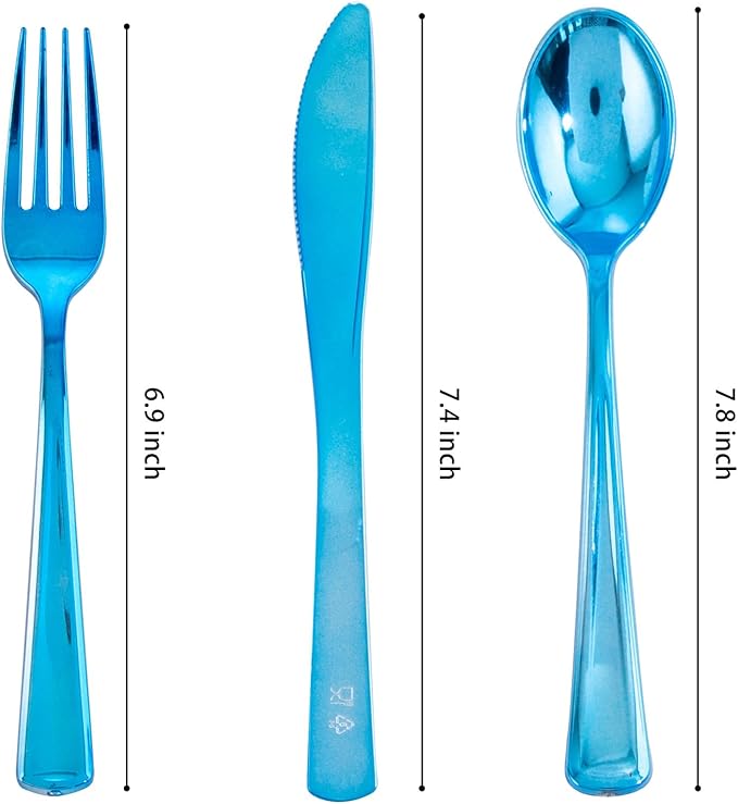 Supernal 240pcs Blue Plastic Silverware, Party Disposable Utensils, Plastic - Image 7