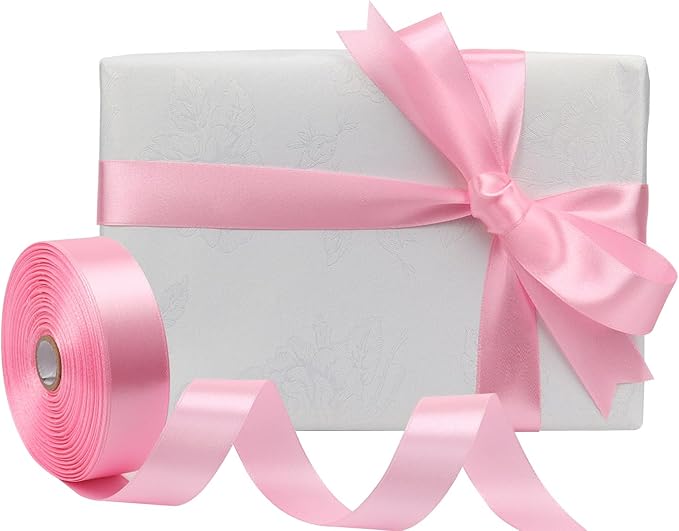 Pink Solid Satin Ribbon 1 Inch 50 Yards Solid Polyester Fabric Ribbon - Image 5