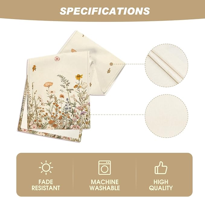 Artoid Mode Wild Flowers Grasses Floral Fall Table Runner, Seasonal Autumn - Image 5