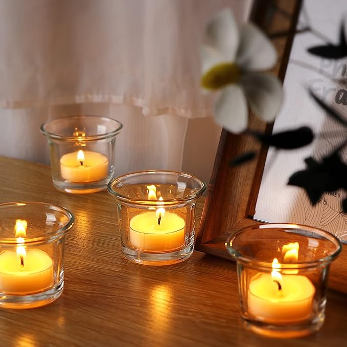 Letine Tealight Candle Holder Set of 12- Clear Glass Votive Candle Holders Bulk - Image 4