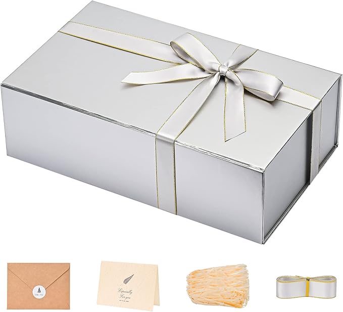 LIFELUM Gift Boxes with Lids, 1 Pack 13.85 x 8.35 x 4.45 inch Silver Gift Boxes by LIFELUM