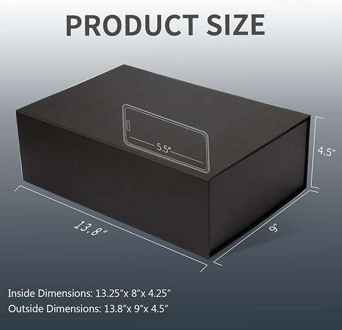 Large Black Gift Box, 13.75"x9"x4.5", Gift Boxes - Image 2