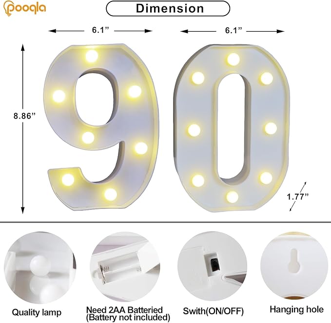 Pooqla Decorative LED Light Up Number Letters, Battery Operated - Image 4