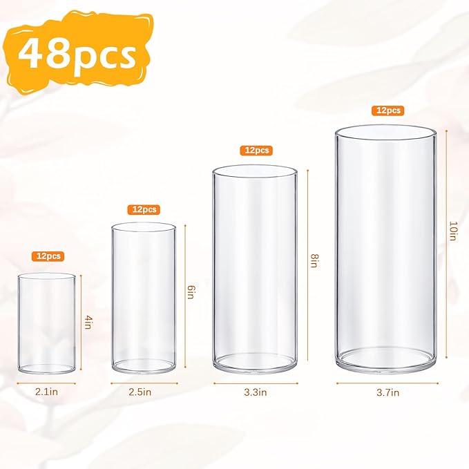 8 Pack Glass Cylinder Vases 4, 10 Inch Tall Clear Flower Vase Hurricane - Image 2