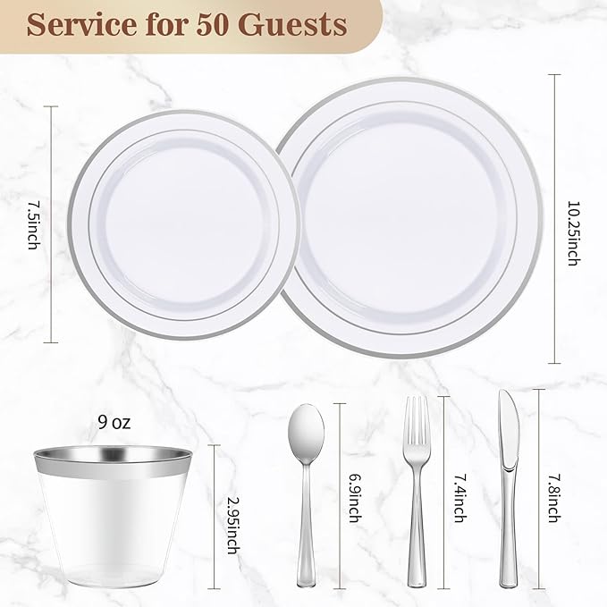 BESTVIP 300PCS Plastic Dinnerware Set, Anniversary, Includes: Dinner Plates - Image 4