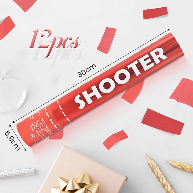 12 Pack Red Biodegradable Confetti Cannon-Confetti Poppers - Image 2