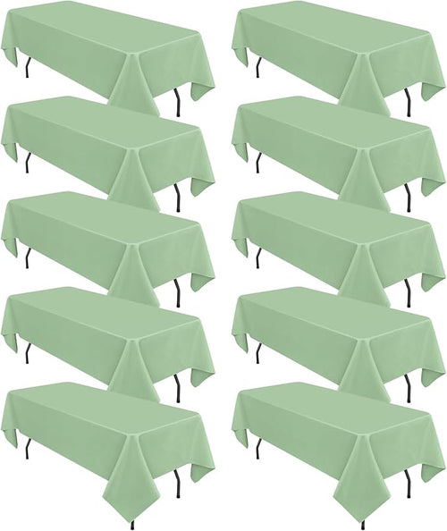 10 Pack Sage Green Rectangular Tablecloths, 60 x 126 Inch, Wrinkle & Stain by REWOMC