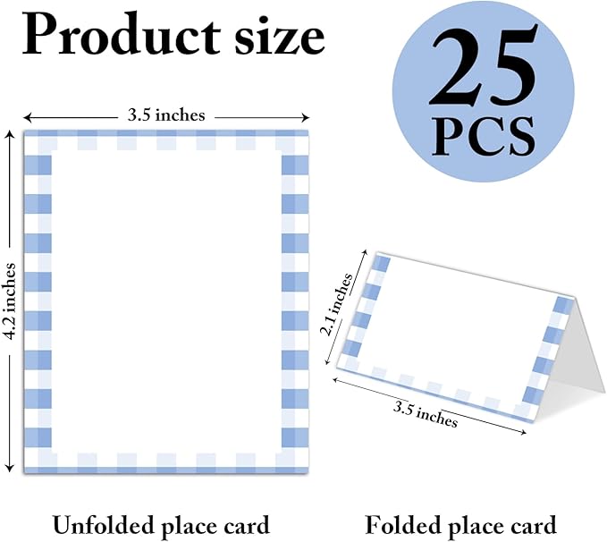 25 Pack Blue Border Place Cards, Editable Name Cards - Image 2